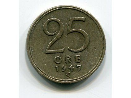 ŠVÉDSKO. 25 öre 1947/ts. Ag. KM-816