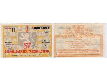 57. československá třídní loterie. 1947. II. třída, 1/8. Série c.