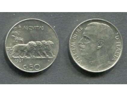 ITÁLIE. 50 centesimi 1921. hladký. KM-61.2