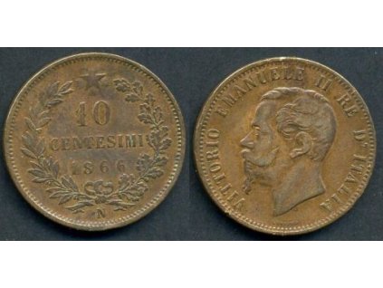 ITÁLIE. 10 centesimi 1866/N (Napoli).