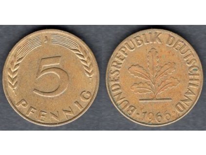 NĚMECKO. 5 Pfennig 1966/J.