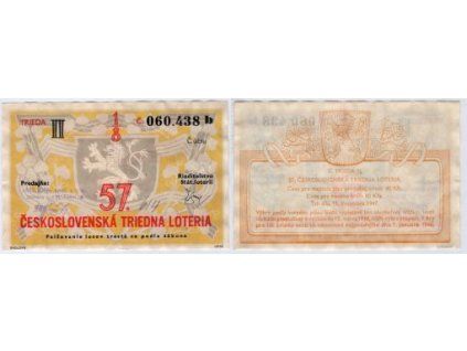 57. československá třídní loterie. 1947. II. třída, 1/8. Série b.