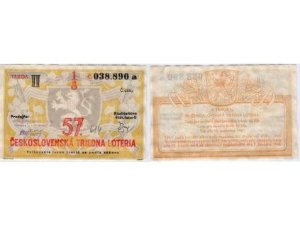 57. československá třídní loterie. 1947. II. třída, 1/8. Série a.