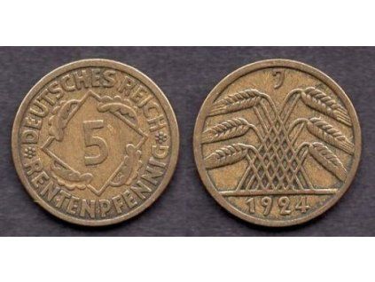NĚMECKO. 5 Rentenpfennig 1924/J.