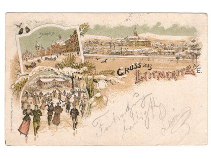LITMĚŘICE / Leitmeritz a. E. Stadtplatz. Bruslení. 1897. Litografie.