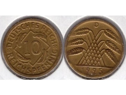 NĚMECKO. 10 Reichspfennig 1925/D.
