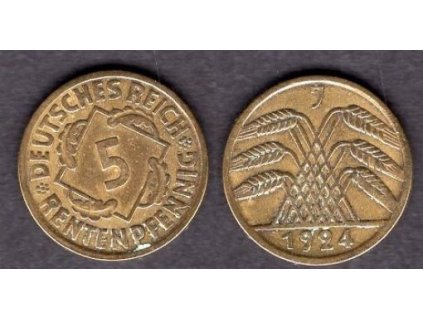 NĚMECKO. 5 Rentenpfennig 1924/J.