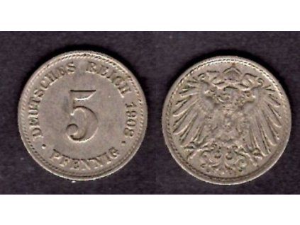 NĚMECKO. 5 Pfennig 1908/D.