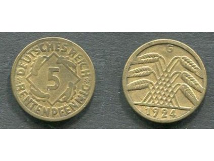 NĚMECKO. 5 Rentenpfennig 1924/G.