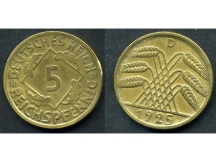 NĚMECKO. 5 Reichspfennig 1925/D.