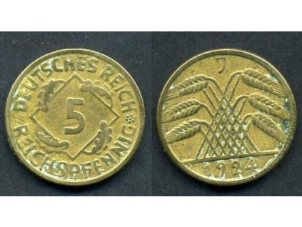 NĚMECKO. 5 Reichspfennig 1924/J.
