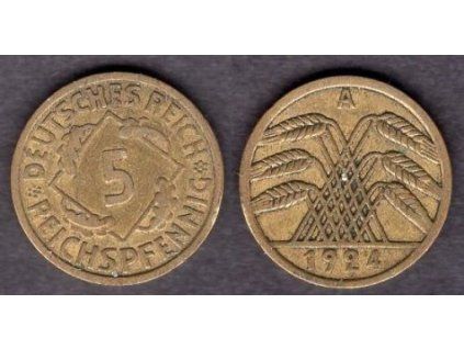 NĚMECKO. 5 Reichspfennig 1924/A.
