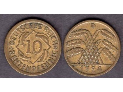 NĚMECKO. 10 Rentenpfennig 1924/D.
