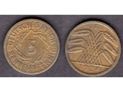 NĚMECKO. 5 Rentenpfennig 1924/E.