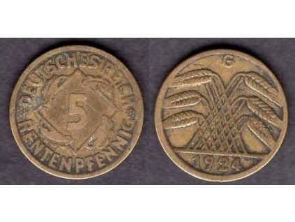 NĚMECKO. 5 Rentenpfennig 1924/G.