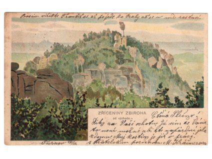 ZBIROH. Zříceniny od východu 1901. Litografie.