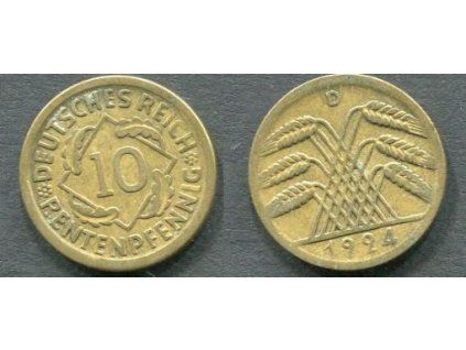 NĚMECKO. 10 Rentenpfennig 1924/D.