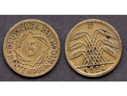 NĚMECKO. 5 Rentenpfennig 1924/D.
