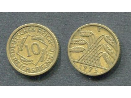 NĚMECKO. 10 Reichspfennig 1925/E.