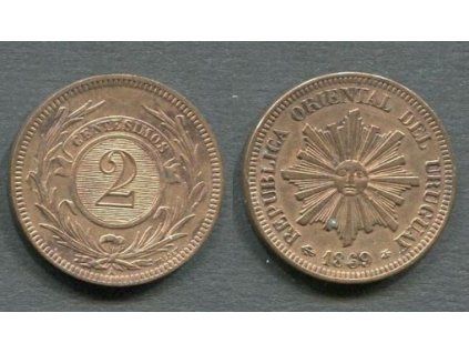 URUGUAY. 2 centésimos 1869.