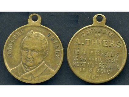 THIERS, Adolphe. Medailon na úmrtí 1877.