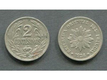 URUGUAY. 2 centésimos 1924. KM-20