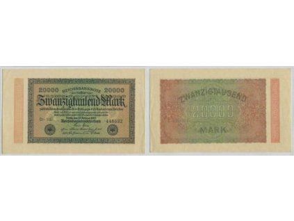 NĚMECKO. 20.000 Mark, 20.2.1923. Ro. 84b. VZ: kruhy. FZ: HR. Série D.