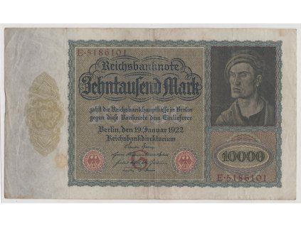 NĚMECKO. 10.000 Mark, 19.1.1922. Podtisk G, série E. Ro. 68a.
