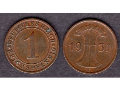 NĚMECKO. 1 Reichspfennig 1931/E.