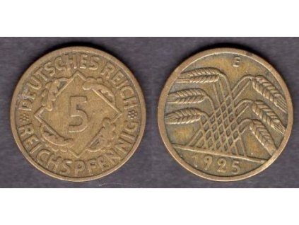 NĚMECKO. 5 Reichspfennig 1925/E.
