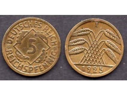 NĚMECKO. 5 Reichspfennig 1925/E.