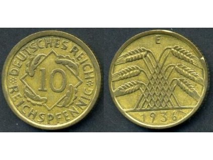 NĚMECKO. 10 Reichspfennig 1936/E.