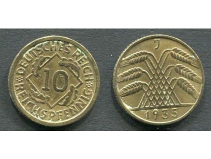 NĚMECKO. 10 Reichspfennig 1935/J.