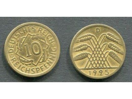 NĚMECKO. 10 Reichspfennig 1925/D.