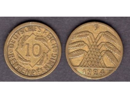 NĚMECKO. 10 Rentenpfennig 1924/J.