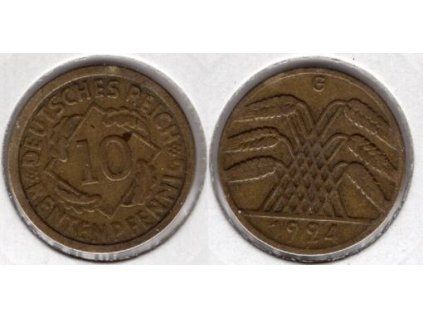 NĚMECKO. 10 Rentenpfennig 1924/G.