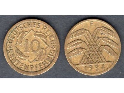 NĚMECKO. 10 Rentenpfennig 1924/F.