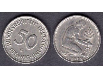 NĚMECKO. 50 Pfennig 1980/D.