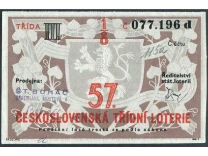 57. československá třídní loterie. 1947. II. třída, 1/8. Série c.
