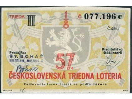 57. československá třídní loterie. 1947. II. třída, 1/8. Série c.