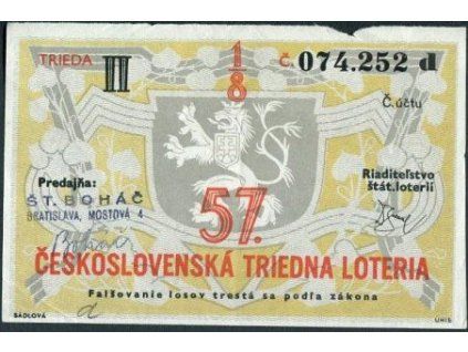 57. československá třídní loterie. 1947. II. třída, 1/8. Série d.