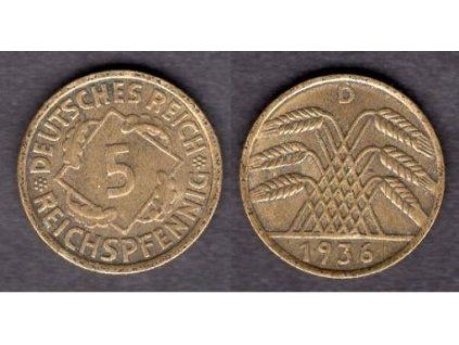 NĚMECKO. 5 Reichspfennig 1936/D.