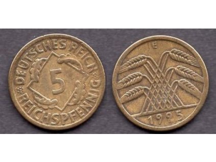 NĚMECKO. 5 Reichspfennig 1925/E.