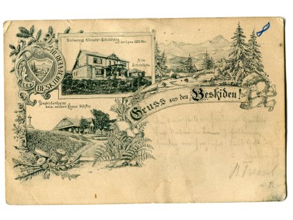 LYSÁ HORA. Erzherzog Albrecht-Schutzhaus auf der Lysa. Beskidenheim beim weissen Kreuz. 1897.