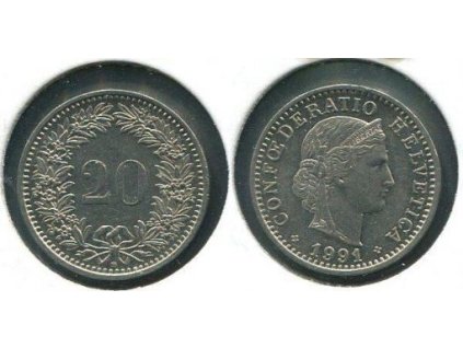 ŠVÝCARSKO. 20 rappen 1991/B.
