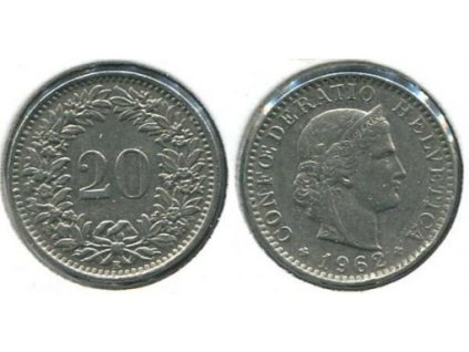 ŠVÝCARSKO. 20 rappen 1962.