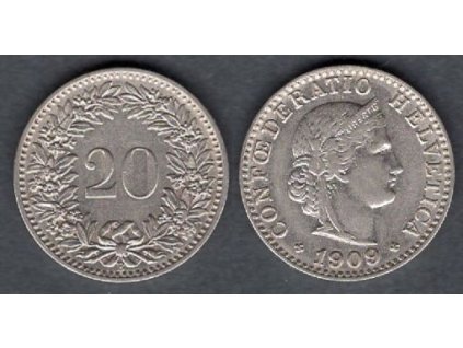 ŠVÝCARSKO. 20 rappen 1909.