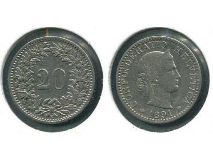 ŠVÝCARSKO. 20 rappen 1891.