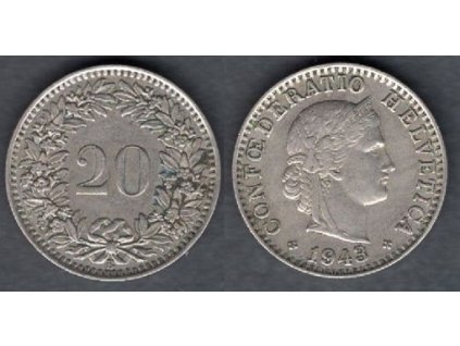 ŠVÝCARSKO. 20 rappen 1943.