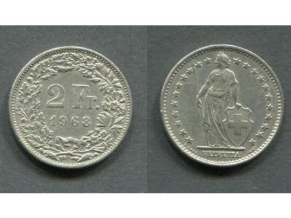 ŠVÝCARSKO. 2 franken 1968. KM-21a.1